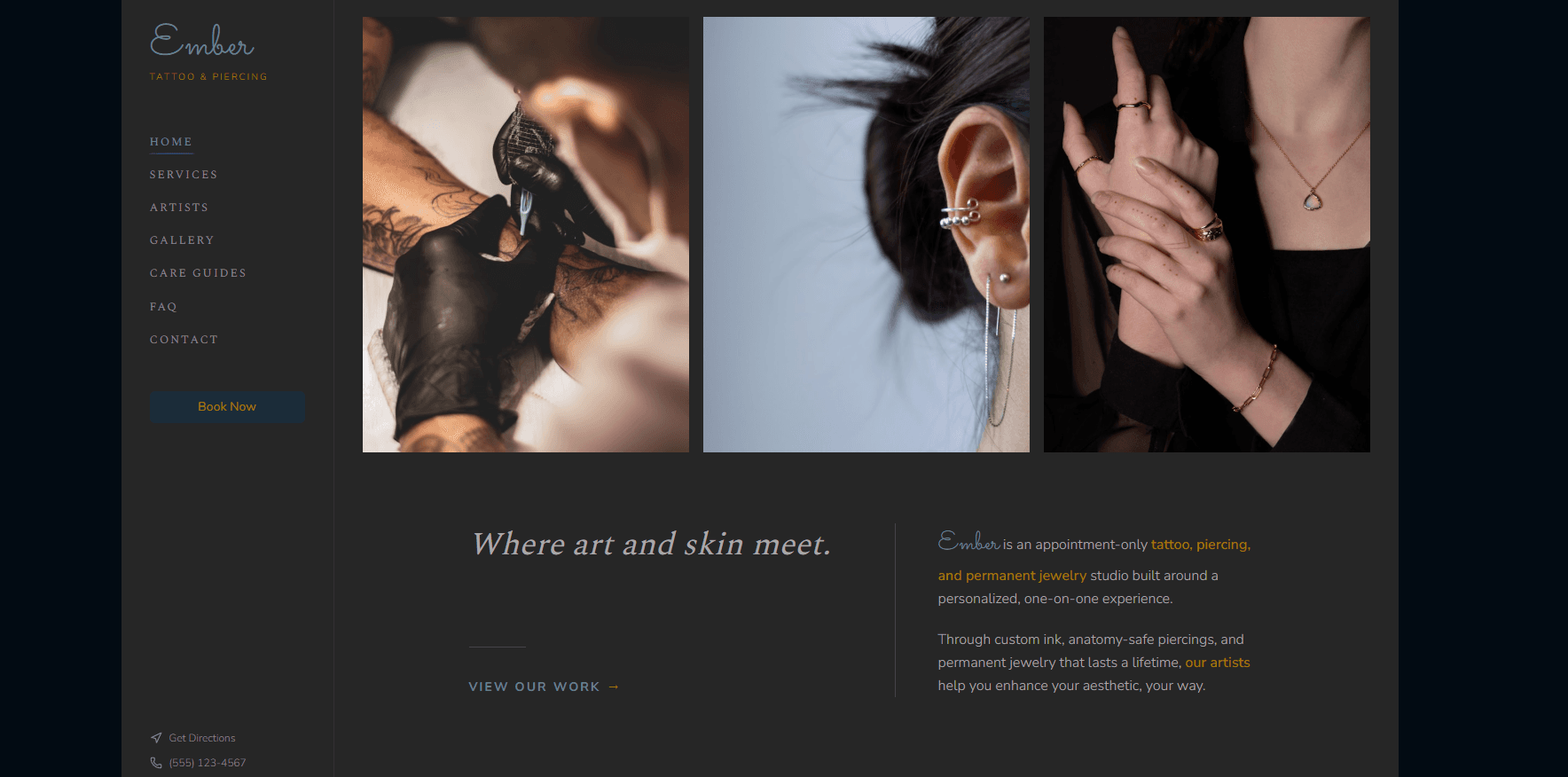 Tattoo studio website mockup homepage